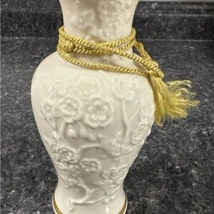 Lenox Ivory Cream Floral Vase Raised Design Gold Accent Trim